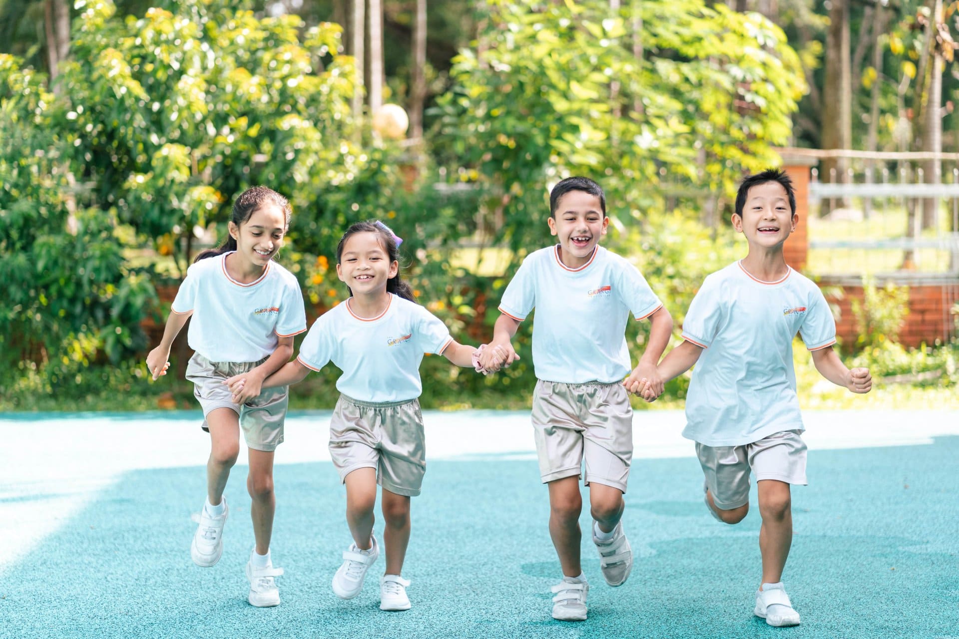 Primary school friends bonding and playing together